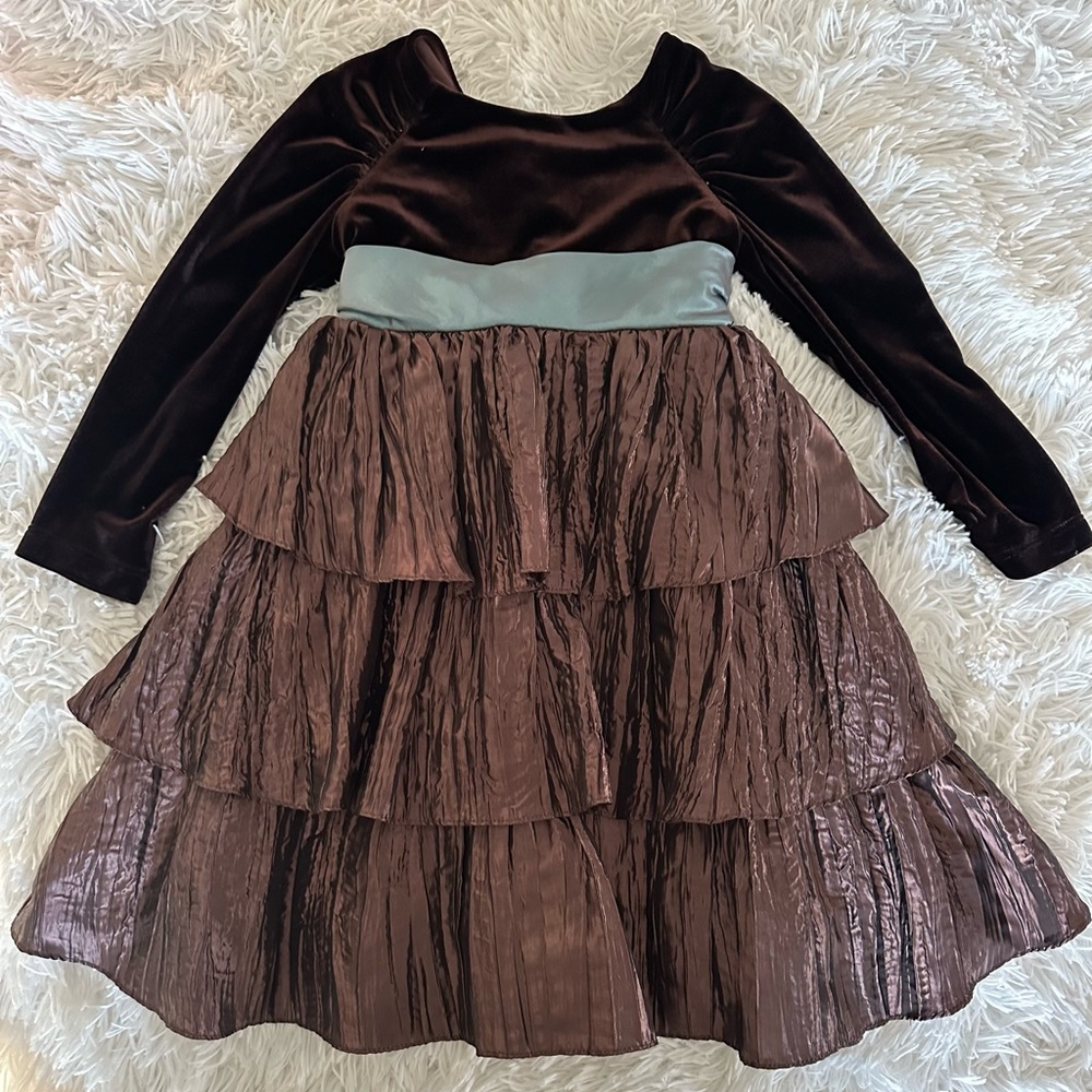 Vintage Retro GENUINE ROSE Girls’ Boho Brown Velvet Taffeta Holiday Dress Size 5